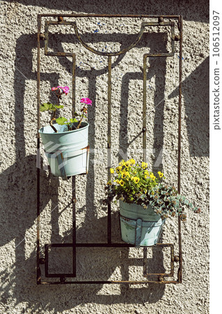Flowerpots with shadow, Banska Stiavnica, Slovakia Flowerpots with shadow, Banska Stiavnica, Slovakia 106512097