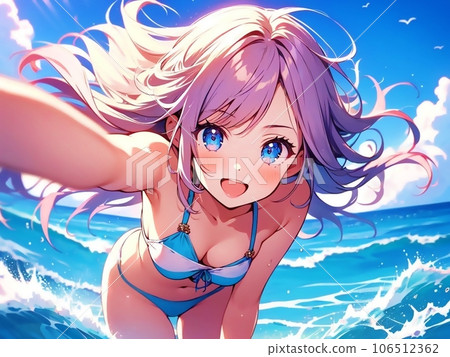 在海中嬉戲的女孩AI圖像 在海中嬉戲的女孩AI圖像 106512362
