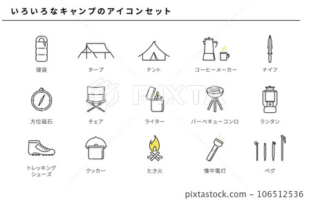 Various camping simple icon set, vector 106512536