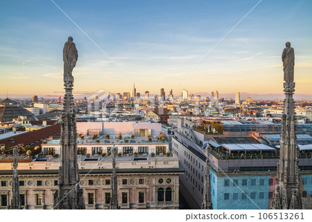 Aerial view of the city of Milan at dusk Aerial view of the city of Milan at dusk 106513261