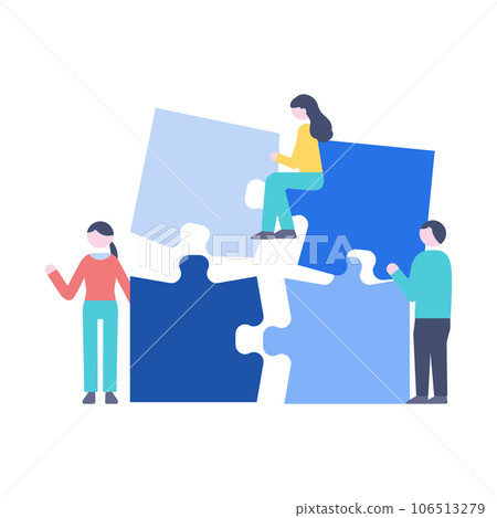 Illustration of men and women with puzzles Illustration of men and women with puzzles 106513279