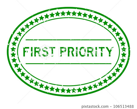 Grunge green first priority word oval rubber seal stamp on white background Grunge green first priority word oval rubber seal stamp on white background 106513488