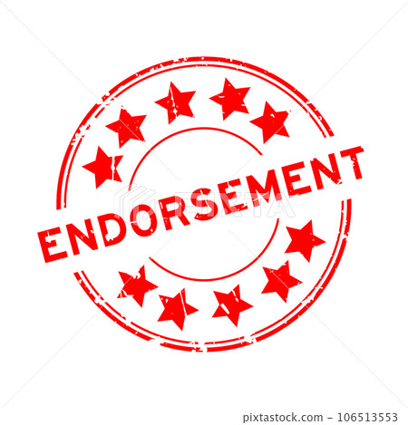 Grunge red endorsement word with star icon round rubber seal stamp on white background 106513553