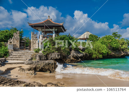 Tropical beach with hinduism temple in Nusa Dua. Tropical beach with hinduism temple in Nusa Dua. 106513764
