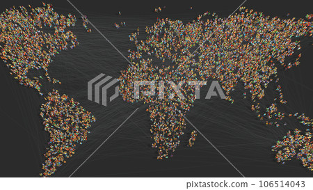 A world map consisting of thousands of connected people - 3d illustration A world map consisting of thousands of connected people - 3d illustration 106514043