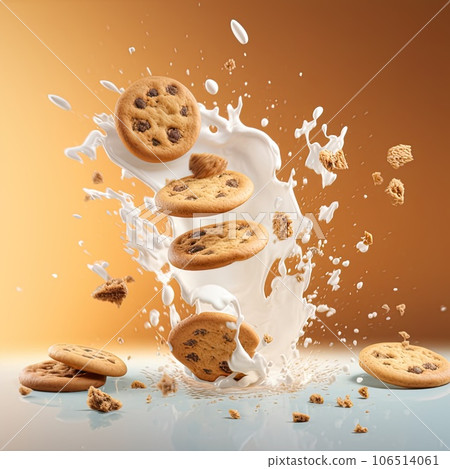 American chocolate chip cookies with milk splashes 106514061