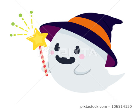 Happy Halloween A cute ghost who casts magic with a walking stick 106514130