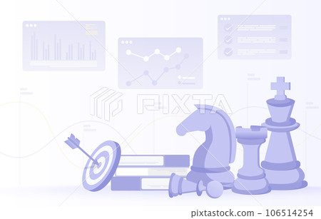 Business ideas concept. Elements of strategy management, tactical planning, thinking, problem solving, competition, opportunity, goals and target to achieve success. Flat vector design illustration. 106514254