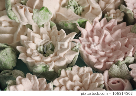 Homemade marshmallows. Zephyr flowers. Close-up. Homemade marshmallows. Zephyr flowers. Close-up. 106514502