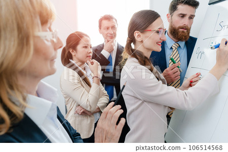 business woman analyzing the opportunities of a new project business woman analyzing the opportunities of a new project 106514568