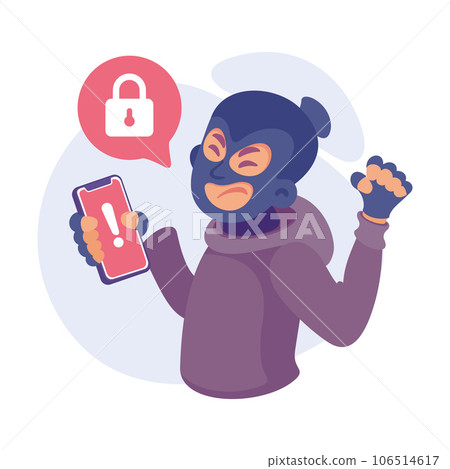 Cyber Swindler Man in Mask Hacking Internet Steal Money Vector Illustration Cyber Swindler Man in Mask Hacking Internet Steal Money Vector Illustration 106514617