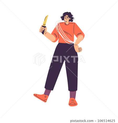 Man Criminal and Bandit Character with Knife Commit Crime Vector Illustration 106514625