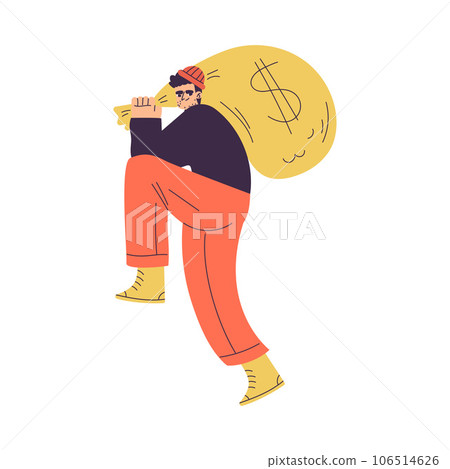 Man Criminal and Bandit Character Carry Money Sack Commit Crime Vector Illustration 106514626