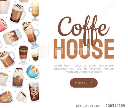 Coffee House or Shop Banner Design with Aromatic Drink in Cup and Glass Vector Template Coffee House or Shop Banner Design with Aromatic Drink in Cup and Glass Vector Template 106514669