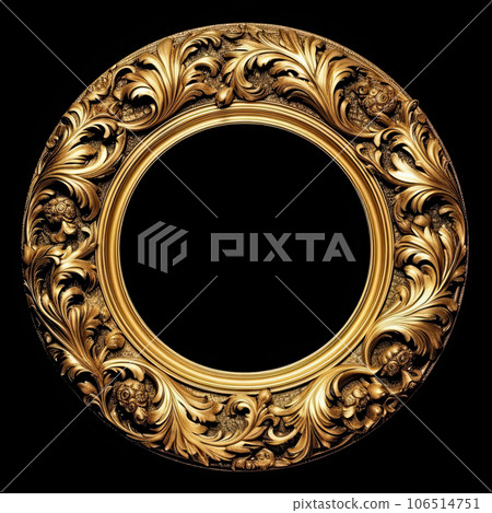 Baroque round golden frame. Picture frame isolated on black background Baroque round golden frame. Picture frame isolated on black background 106514751