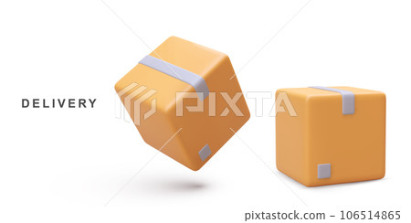 3d two realistic parcel cardboard box. Vector illustration. 3d two realistic parcel cardboard box. Vector illustration. 106514865