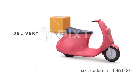 3d Scooter with Box. Delivery Courier service. Vector illustration. 3d Scooter with Box. Delivery Courier service. Vector illustration. 106514873