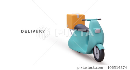 3d realistic Scooter with Box. Delivery Courier service. Vector illustration. 106514874