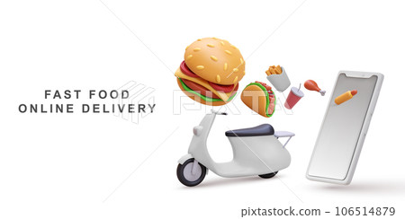 3d food delivery service banner. Vector illustration. 3d food delivery service banner. Vector illustration. 106514879