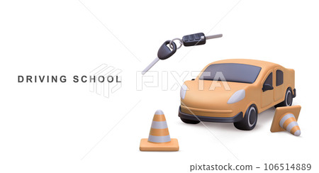 3d realistic banner driving school with car. Vector illustration. 3d realistic banner driving school with car. Vector illustration. 106514889