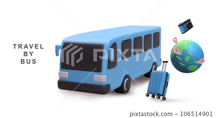 3d banner bus travel time on white background. Vector illustration. 3d banner bus travel time on white background. Vector illustration. 106514901