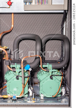 A fragment of the refrigeration equipment of the compressor condenser station. 106515114