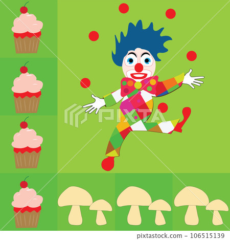 background for table napkins with clown playing with red balls muffin and mushrooms background for table napkins with clown playing with red balls muffin and mushrooms 106515139