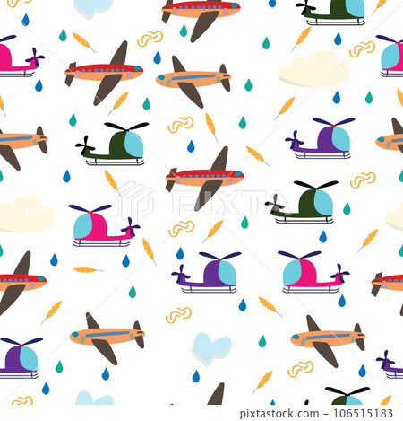 Kids seamless vector pattern with airplanes and helicopters on yellow background Kids seamless vector pattern with airplanes and helicopters on yellow background 106515183
