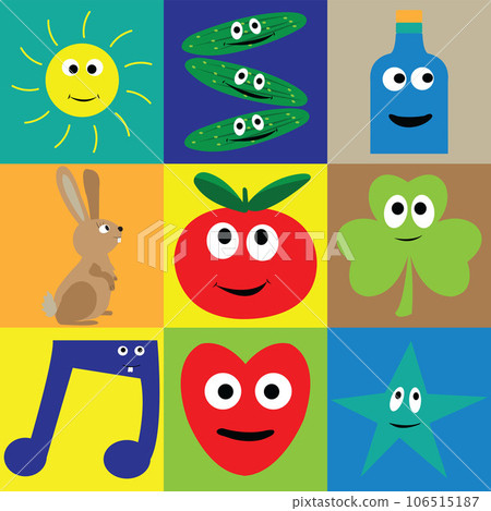 Cartoon vegetables and emoticons with smilling faces 106515187