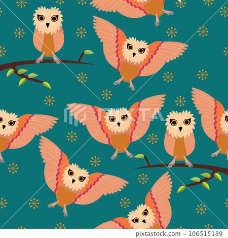 Seamless owl pattern with tuquoise background 106515189