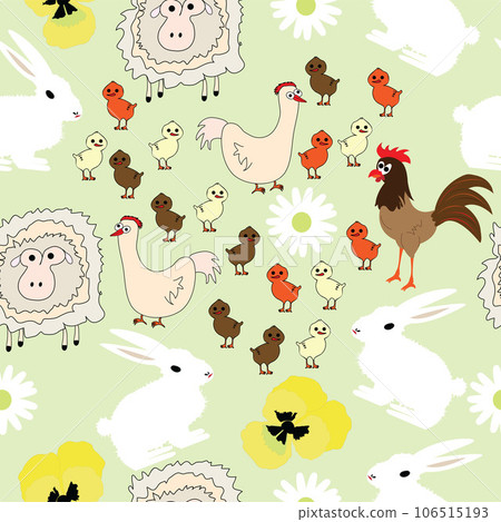 Seamless pattern with domestic animals and flowers 106515193