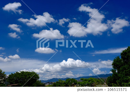 summer sky. View of Mt. Rokko from Ashiya Beach in Ashiya City, Hyogo Prefecture. summer sky. View of Mt. Rokko from Ashiya Beach in Ashiya City, Hyogo Prefecture. 106515571