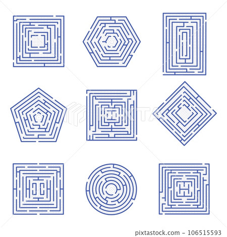 Retro video games maze locations. Arcade game labyrinth, 8 bit computer entertainment vintage design. Old style decent vector gaming graphic 106515593