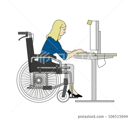 disabled woman on wheelchair working in office disabled woman on wheelchair working in office 106515694