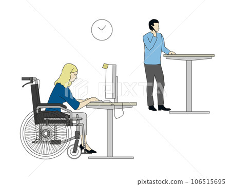 disabled woman on wheelchair working in office disabled woman on wheelchair working in office 106515695