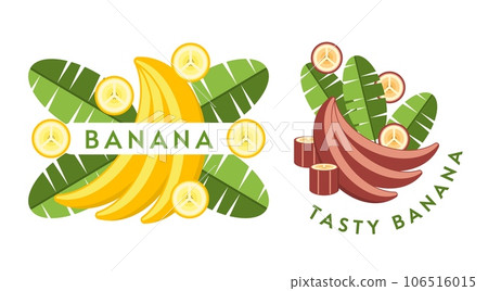 Set of logos with yellow, red bananas 106516015