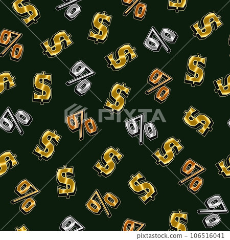 Seamless pattern with gold, silver, bronze US dollar and percent symbols 106516041