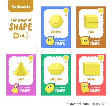 Flashcards (3D Shape Vol.1), Cards for children to learn the names of shapes. illustration cartoon vector design on white background. kid and study game concept. 106516089