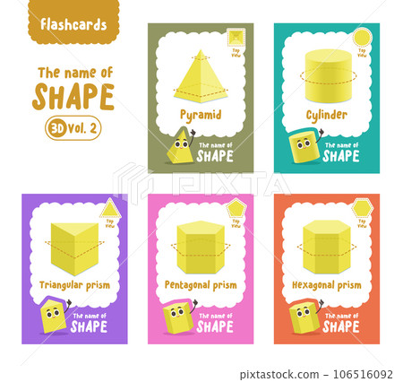 Flashcards (3D Shape Vol.2), Cards for children to learn the names of shapes. illustration cartoon vector design on white background. kid and study game concept. 106516092