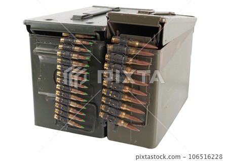 Ammunition belt with cartridges in ammunition boxes Ammunition belt with cartridges in ammunition boxes 106516228