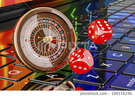 Casino roulette with dice on laptop keyboard.... - Stock Illustration ...