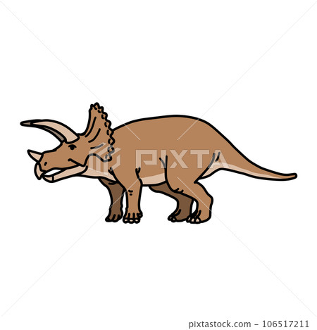 Illustration of a sideways Triceratops (with main lines) / Dinosaur, picture book, cute material Illustration of a sideways Triceratops (with main lines) / Dinosaur, picture book, cute material 106517211