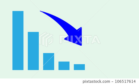 Background material of a downward-sloping blue bar graph and a blue arrow, green Background material of a downward-sloping blue bar graph and a blue arrow, green 106517614