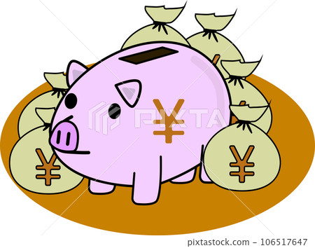 豬存錢罐和很多錢的插圖 106517647