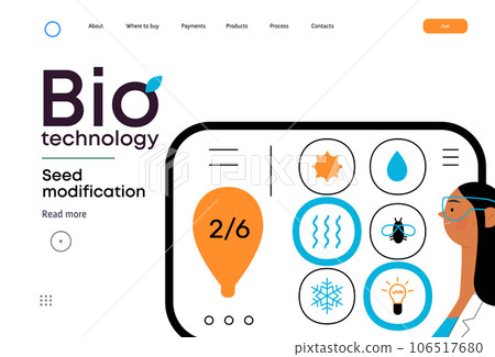 Bio Technology, Seed Modification -modern flat vector concept illustration of scientists choosing features for a seed, genetic modificated variants. Metaphor of direct impact of GMO on vegetation Bio Technology, Seed Modification -modern flat vector concept illustration of scientists choosing features for a seed, genetic modificated variants. Metaphor of direct impact of GMO on vegetation 106517680