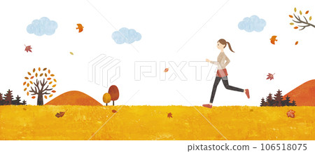 Woman jogging in autumn leaves meadow watercolor painting Woman jogging in autumn leaves meadow watercolor painting 106518075