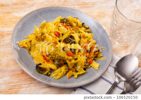 Portion of braised cabbage served on plate Portion of braised cabbage served on plate 106520150
