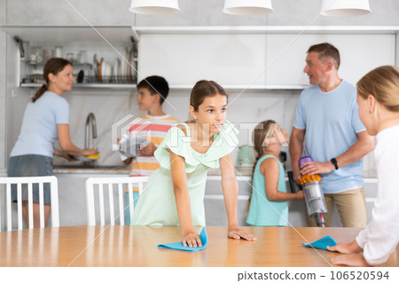 Big family members cleaning their house Big family members cleaning their house 106520594