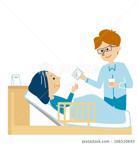 一個男人照顧年邁母親的插畫素材 一個男人照顧年邁母親的插畫素材 106520693