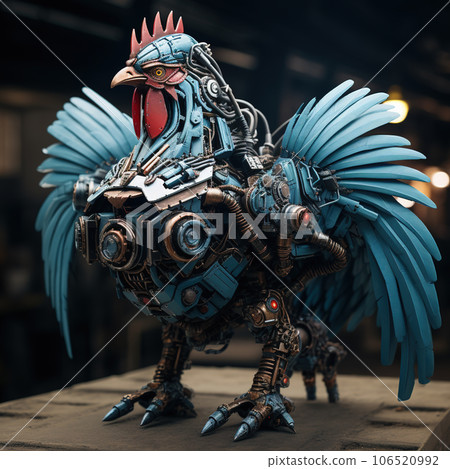 Image of a rooster modified into a robot. Farm animals. illustration, generative AI. Image of a rooster modified into a robot. Farm animals. illustration, generative AI. 106520992